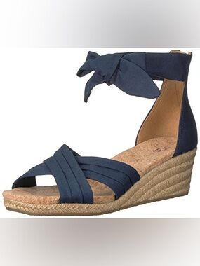 UGG Traci Blue Ankle Strap Espadrille Cork Wedge Sandals Women’s Shoe Size 9